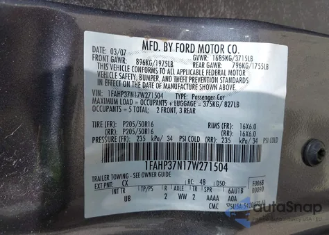 2007 Ford Focus S/Se/Ses from USA, damaged, VIN 1FAHP37N17W271504